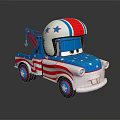 Cartoon Tow Truck Character Red White Blue Star Stripe Design With Anthropomorphic Eyes And Helmet