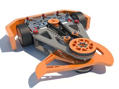 Electric Toy Race Car with Mechanical Chassis Orange Gray Design Wheels and Gear Parts 3d model