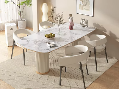 Elegant Modern Dining Table Set With Marble Top Four White Chairs And Decorative Accents 3d model