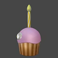 Cute Animated Purple Cupcake Game Movie Character With Big Eyes And Striped Candle