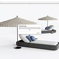 Stylish Outdoor Lounge Chairs With Beige Umbrella And Blue Pillows