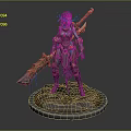 Blue Skinned Fantasy Warrior Holding Flaming Lava Sword With Red Orange Armor On Rocky Base
