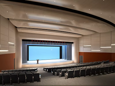 Modern Large Conference Room Interior With Stage Large Screen And Arranged Seats 3d model