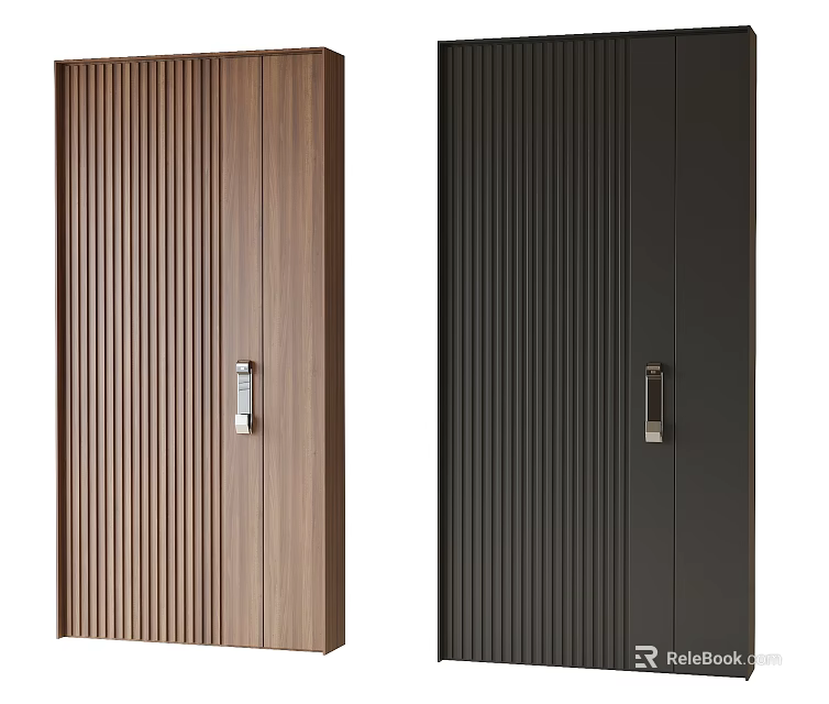 Stylish Security Doors With Vertical Stripes And Handles 3d model