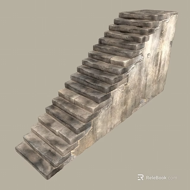 Rough Stone Staircase Design With Weathered Surface And Textured Steps 3d model 