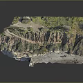 3D Terrain Model Featuring Mountain Ranges Green Vegetation Snowy Areas and Blue Water Bodies