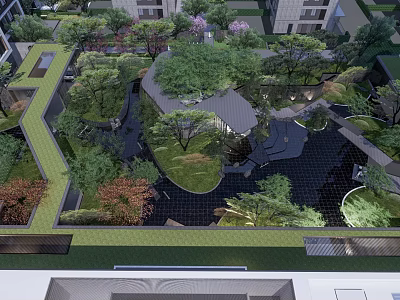 Modern Garden Landscape Design With Lush Trees Winding Paths And Water Features 3d model