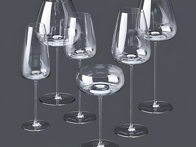 Elegant Transparent Glass Wine Bottles And Stemmed Wine Glasses With Various Designs 3d model