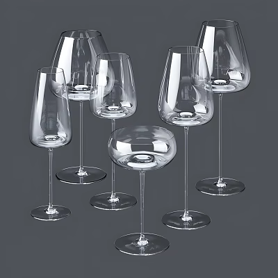 Elegant Transparent Glass Wine Bottles And Stemmed Wine Glasses With Various Designs 3d model