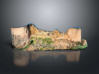 Ancient Ruined Garden Landscape With Stone Walls Dirt Ground And Sparse Green Vegetation 3d model
