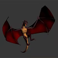 3D Rendered Purple Body Horned Dragon With Red Orange Spread Wings On Gray Gradient Background