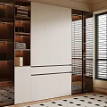 Modern White Wardrobe Interior With Glass Doors Open Shelves And Window Blinds