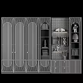 Modern Minimalist Wardrobe With Vertical Striped Doors Drawers And Open Shelves Featuring Decorative Items