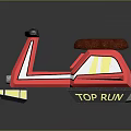 Red Top Run Motorcycle Design With Brown Seat White Stripes And Yellow Accents