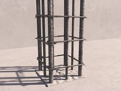 Reinforced Steel Frame Structure in Construction Site Building Foundation Work with Concrete 3d model