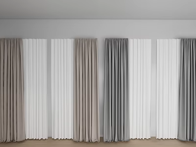 Various Neutral Toned Curtains In Beige White Gray With Pleated Design For Home Interiors 3d model