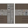 Modern Wooden Wine Cabinet Interior With Glass Doors Wine Bottles Glassware And Decorative Lighting