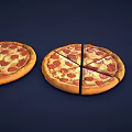Delicious Pepperoni Pizza Whole Sliced And Small Slice On Dark Blue Background