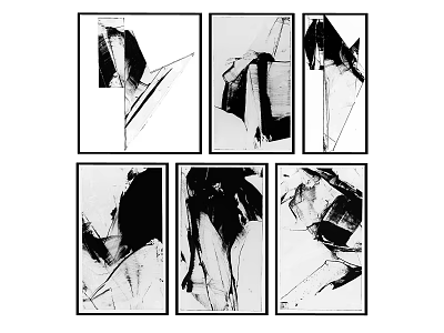 Abstract Black and White Wall Art Six Panel Set with Modern Brushstroke Design 3d model