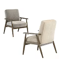 Modern Comfortable Leisure Chair With Beige Fabric Upholstery And Wooden Armrests