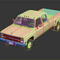 Light Colored Double Cab Pickup Truck With Bed Grille And Black Wheels On Dark Background