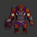 Red Bear Warrior Fantasy Creature 3D Model With Purple Ornaments Weapon And Package