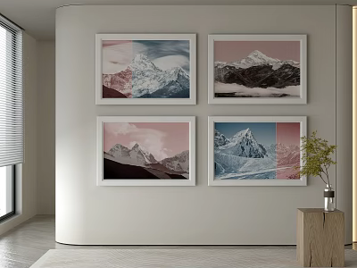 Four Mountain Landscape Paintings In Modern Room 3d model Four Mountain Landscape Paintings In Modern Room 3d model
