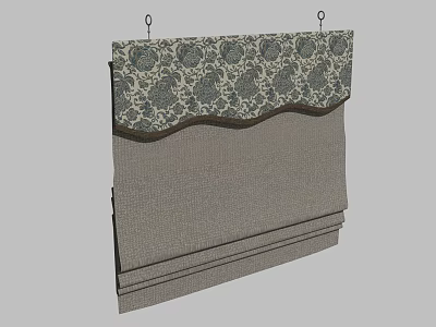 Elegant Curtain With Patterned Upper Section Scalloped Edge And Textured Lower Fabric 3d model