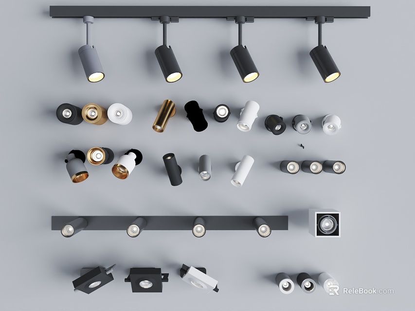 Modern Downlights And Spotlights With Various Styles Track Mounted And Multiple Colors 3d model 