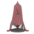 Pink Canopy Children's Bed with Gray Mattress and Star Cloud Shaped Cushions