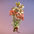 Bouquet of White Orange Pink Flowers With Green Leaves Tied With Red Pink Ribbon