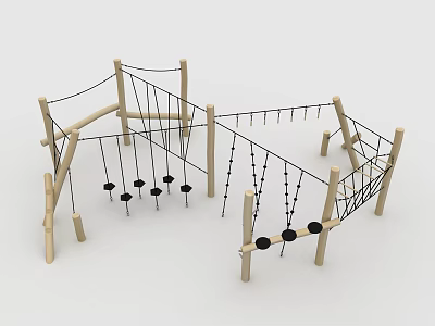 Wooden Kids Climbing Playground Structure With Ropes And Climbing Elements 3d model