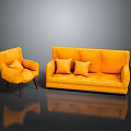 Vibrant Orange Sofa Set Including Double Sofa Single Armchair And Plush Cushions