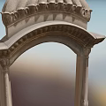 Classical Stone Entrance Gate With Arched Top Dome Cross And Ornate Columns