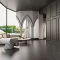 Modern Bridal Shop Interior With Arched Doorway Large Windows And Displayed Wedding Dresses