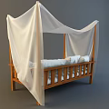 Elegant Wooden Daybed with White Canopy Curtains and Soft White Cushions