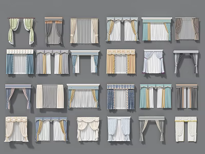 Curtains With Various Designs Different Styles And Decorative Patterns For Home Decor 3d model