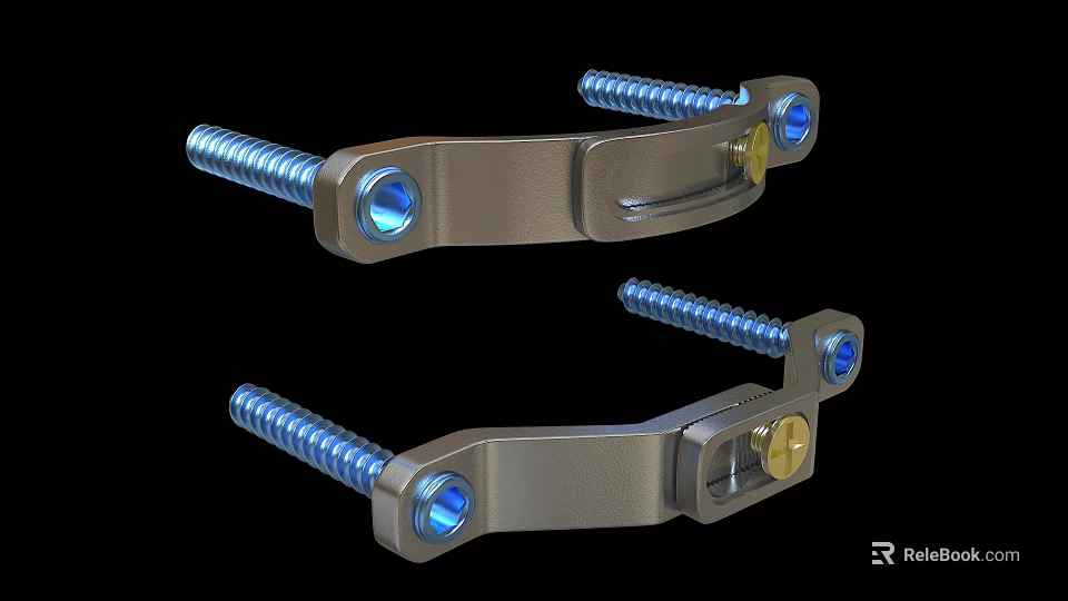 Medical Device Surgical Metal Brackets With Screws And Blue Connector Parts 3d model 