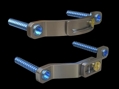 Medical Device Surgical Metal Brackets With Screws And Blue Connector Parts 3d model