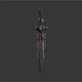 Decorative Fantasy Sword With Ornate Hilt Purple Gem And Red Blade Design