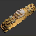 Golden Bracelet With Intricate Carved Design And Decorative White Accents