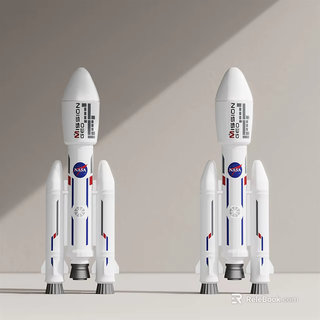 White Decorative Ornament Set With NASA Rocket Models For Home Decor 3d model 