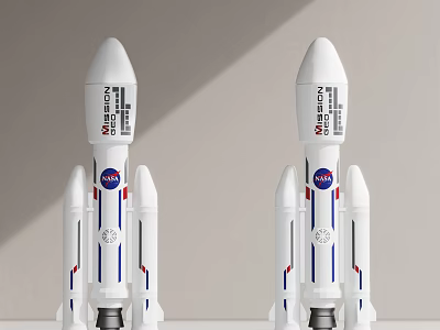 White Decorative Ornament Set With NASA Rocket Models For Home Decor 3d model