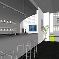 Modern Milk Tea Shop Interior With Bar Counter Green Seats And Hanging Lights