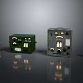 Various Designed Equipment Cases With Green And Metallic Exteriors And Small Interface Components