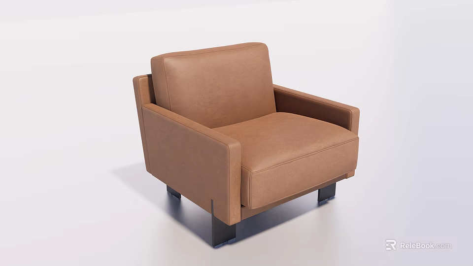 Brown Leather Single Sofa With Modern Design Armrests And Black Legs 3d model