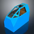 Blue Spacecraft Cockpit Module With Transparent Windows And Interior Structure