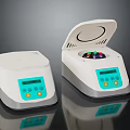 Laboratory Centrifuges With White Body Open Lid Showing Colored Tubes Digital Display And Control Buttons