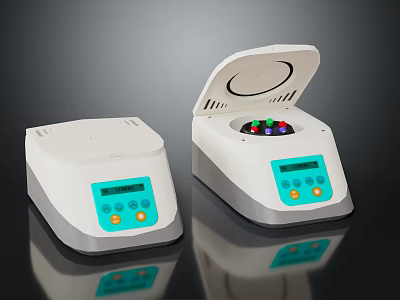 Laboratory Centrifuges With White Body Open Lid Showing Colored Tubes Digital Display And Control Buttons 3d model