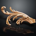 Elegant Intricate Golden Wooden Carving With Scrolls And Leaves Design